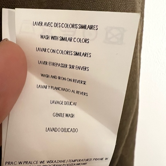 Promos Linen blend halter dress in olive green, size Large, slight A-line. - Picture 9 of 13